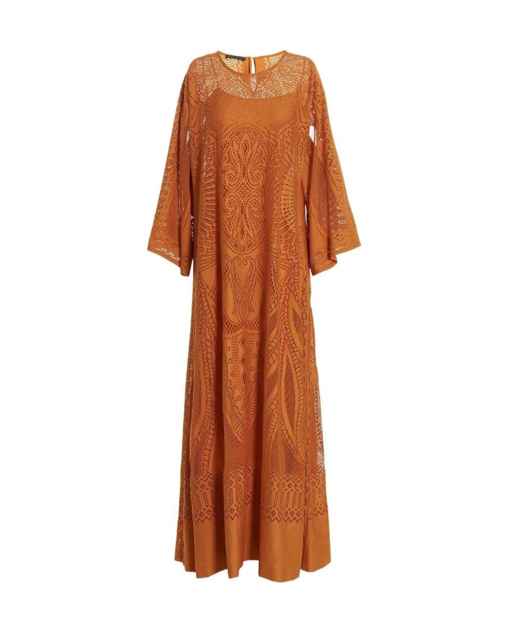 Alberta Ferretti Orange Crochet Maxi Dress