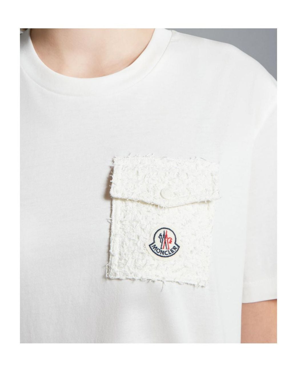 Moncler White Tweed Pocket Crewneck T-Shirt