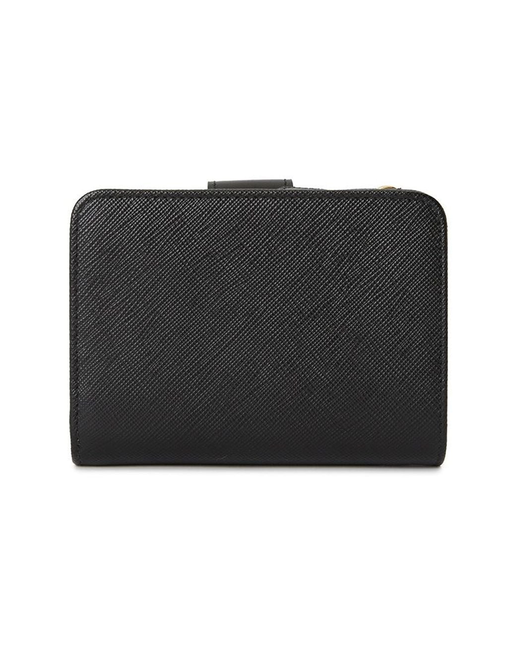 Prada Black Small Saffiano And Smooth Leather Wallet