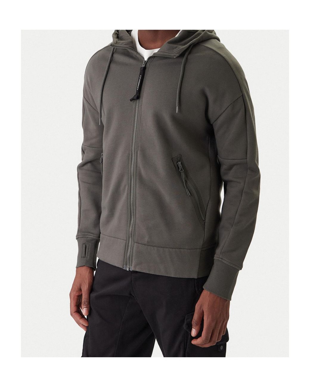 C P Company Gray Zip-Up Drawstring Hoodie for men
