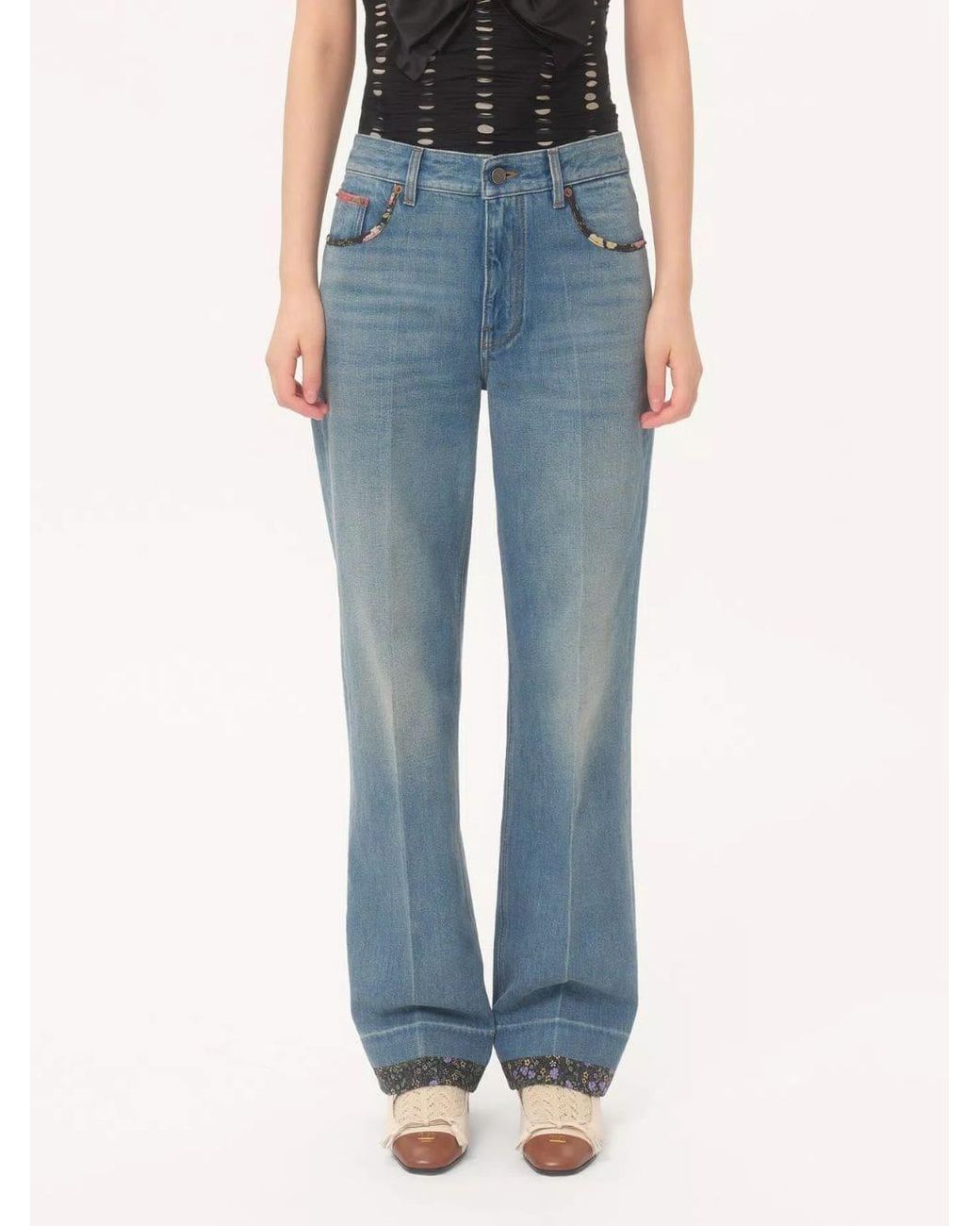 Valentino Blue Logo Patch Boyfriend Jeans