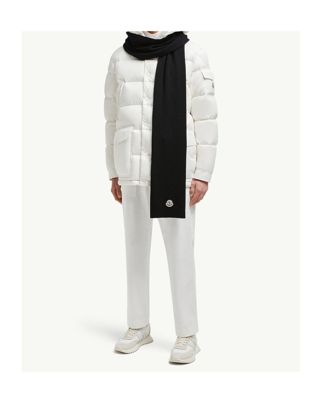 Moncler Black Logo Patch Knitted Scarf for men