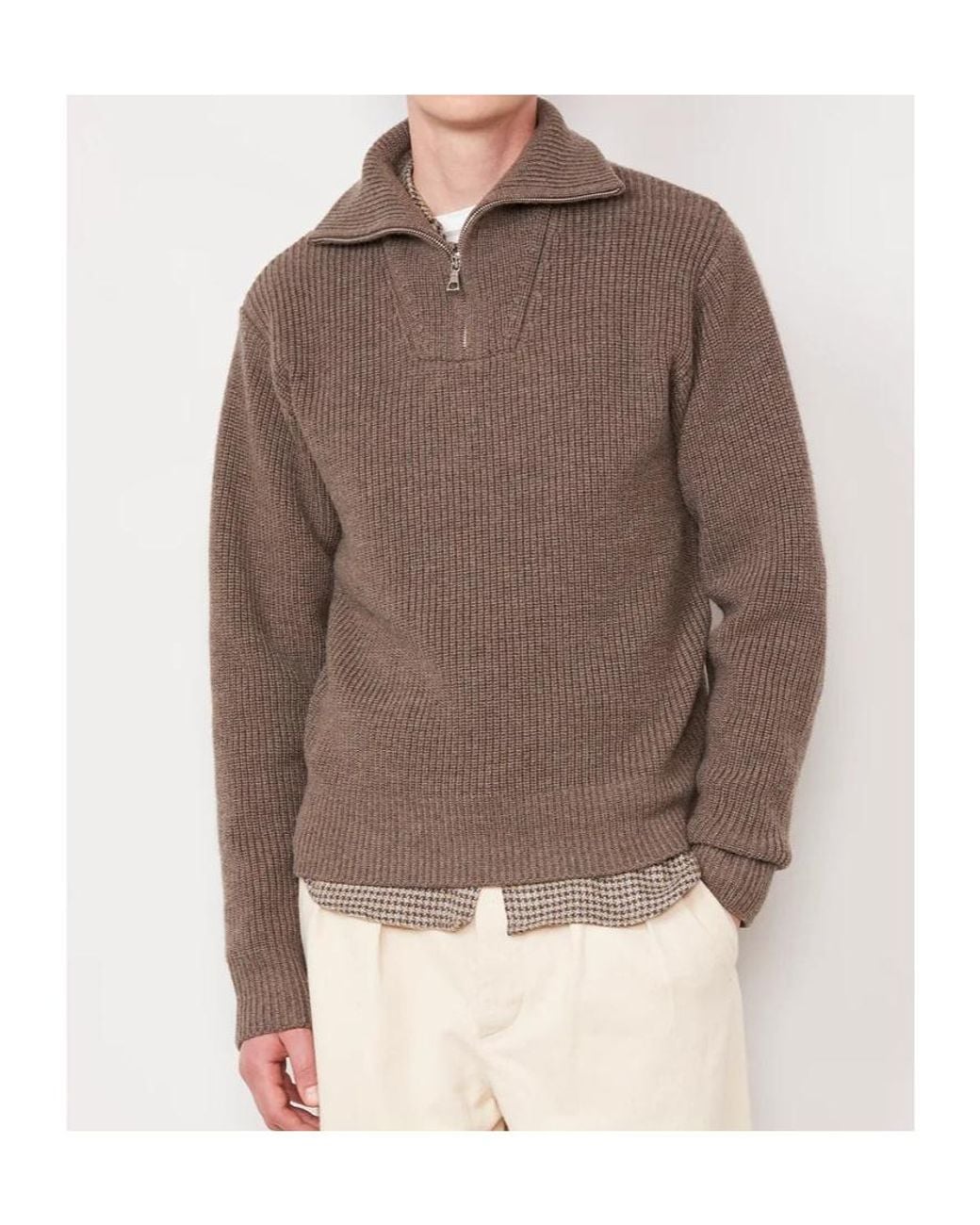Officine Generale Brown Tarek Quarter-Zip Sweater for men