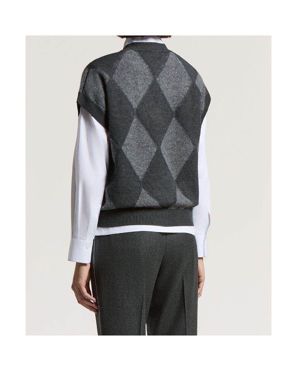 Peserico Gray Argyle Pattern Sweater