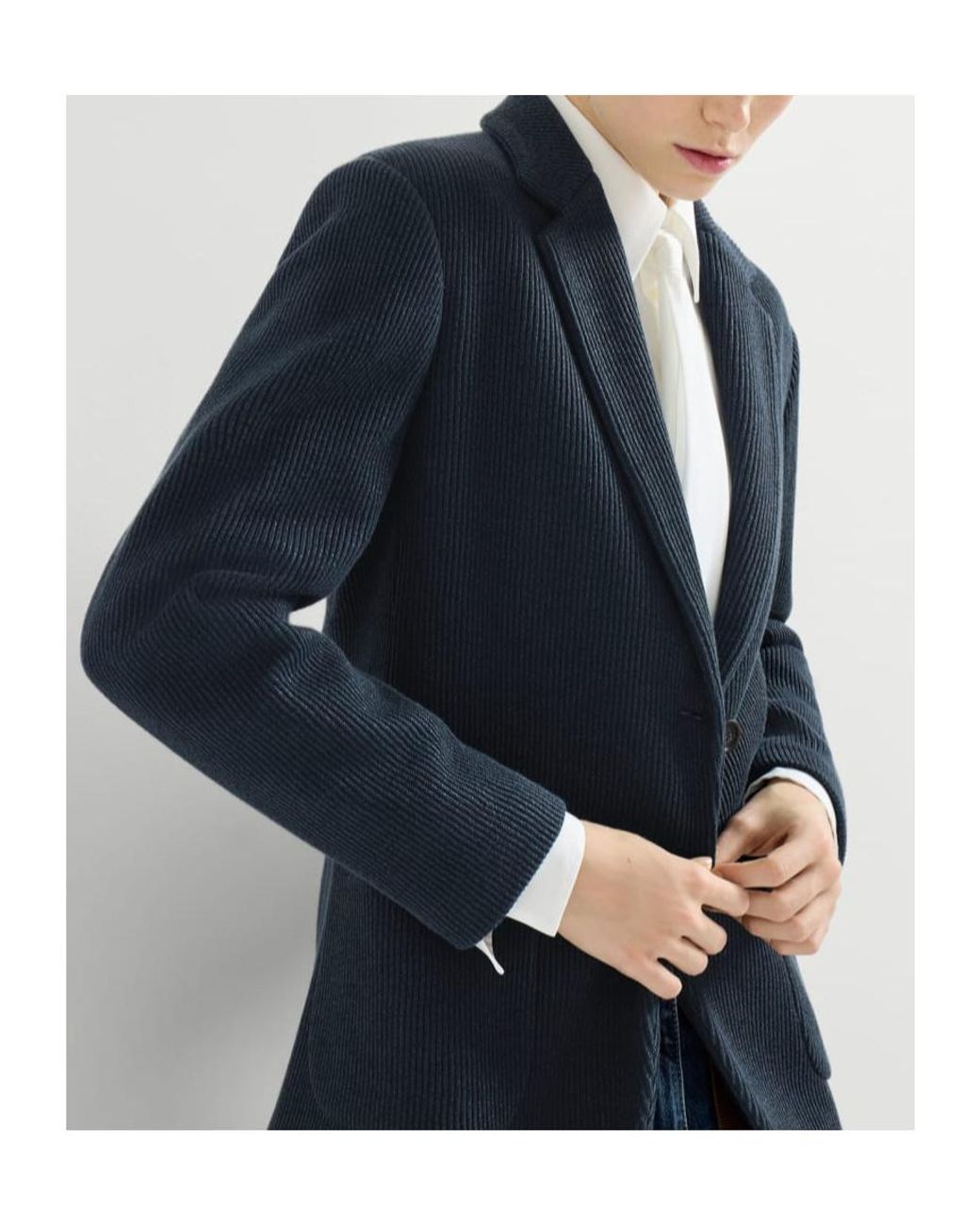 Brunello Cucinelli Blue Sparkling Cotton And Viscose English Rib Knit Blazer With Monili