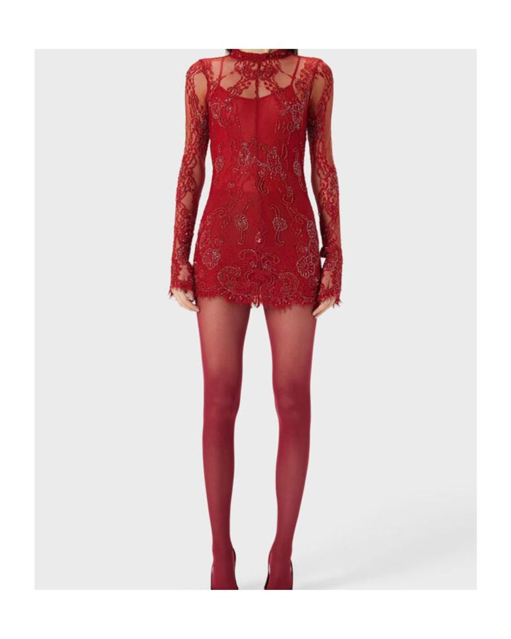 Blumarine Long-Sleeve Embroidered Mini Dress