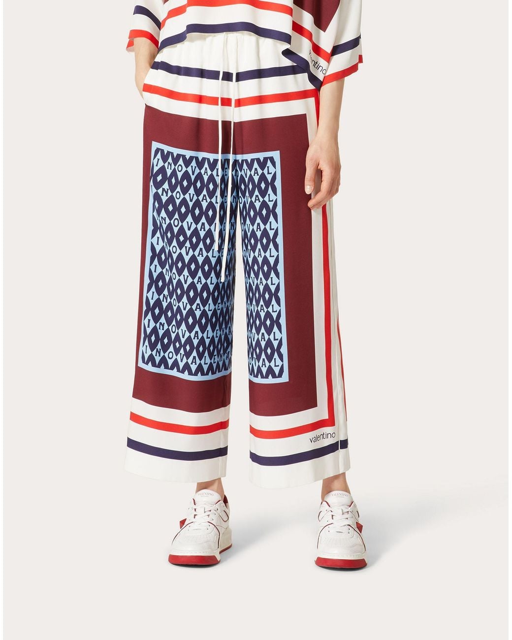 Valentino Blue Striped Silk-Cady Trousers