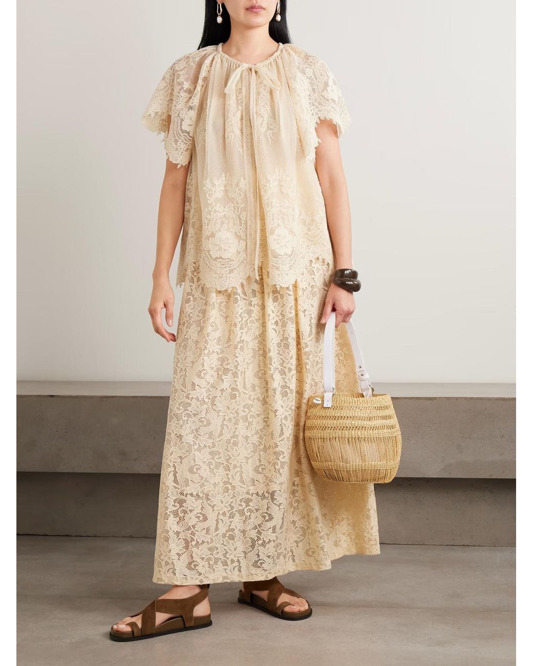 Zimmermann Natural Flower-Lace Maxi Skirt
