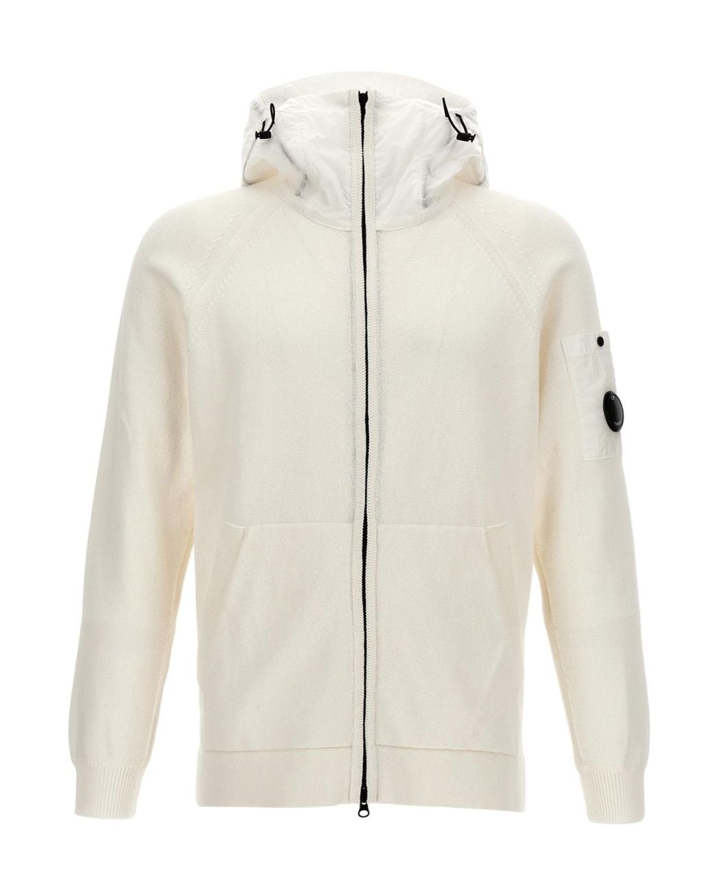 C P Company White Panelled Cotton Zip-Up Hoodie for men