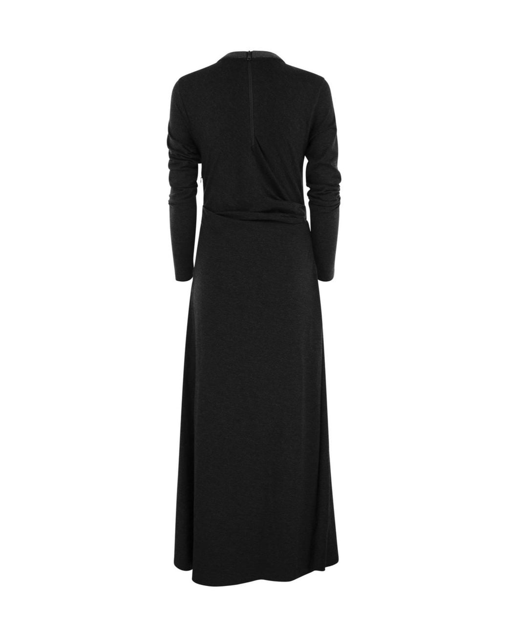 Brunello Cucinelli Black Crewneck Draped Dress