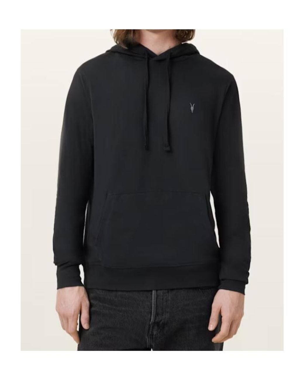 AllSaints Black Brace Pullover Brushed Cotton Ramskull Hoodie for men