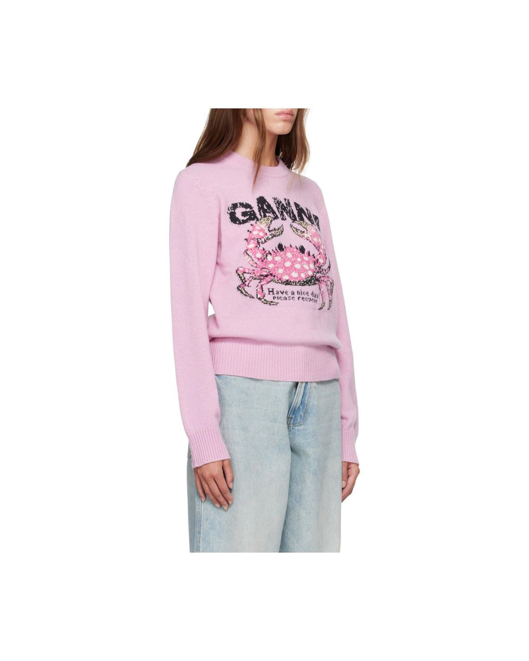 Ganni Pink Crab Graphic Knitted Jumper