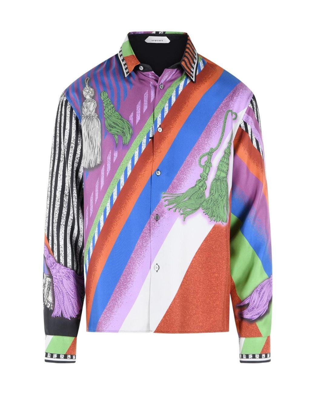 Versace Blue Tassel Printed Long-Sleeve Shirt for men
