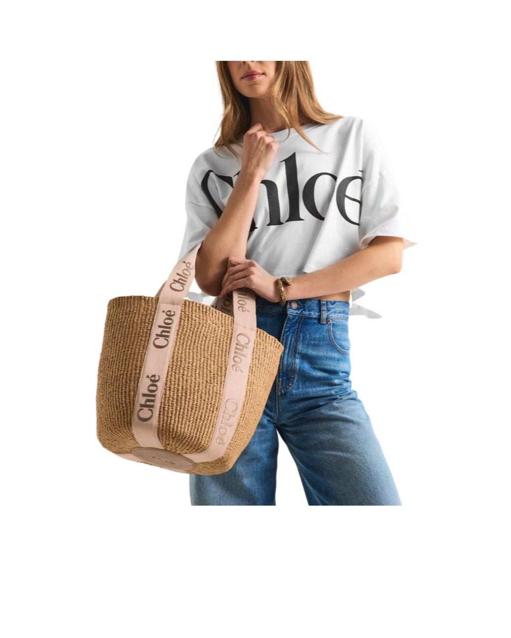 Chloé White Straw Tote Bag