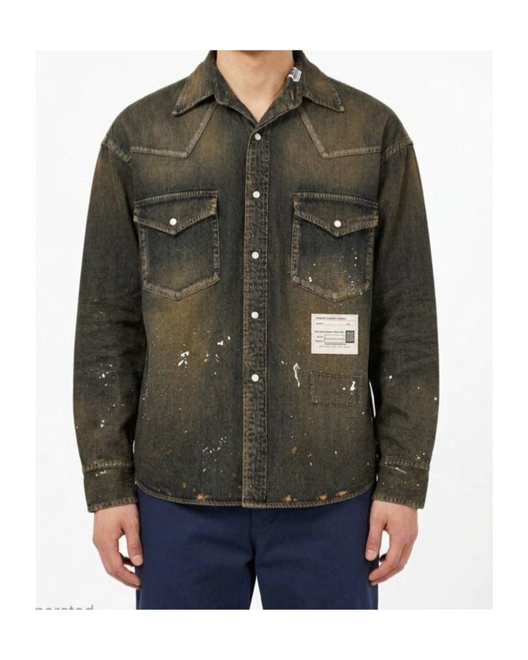 Maison Mihara Yasuhiro Green Flatted-Collar Denim Shirt for men