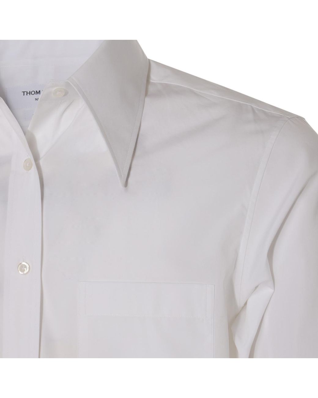 Thom Browne White Logo Patch Buttoned Shirt