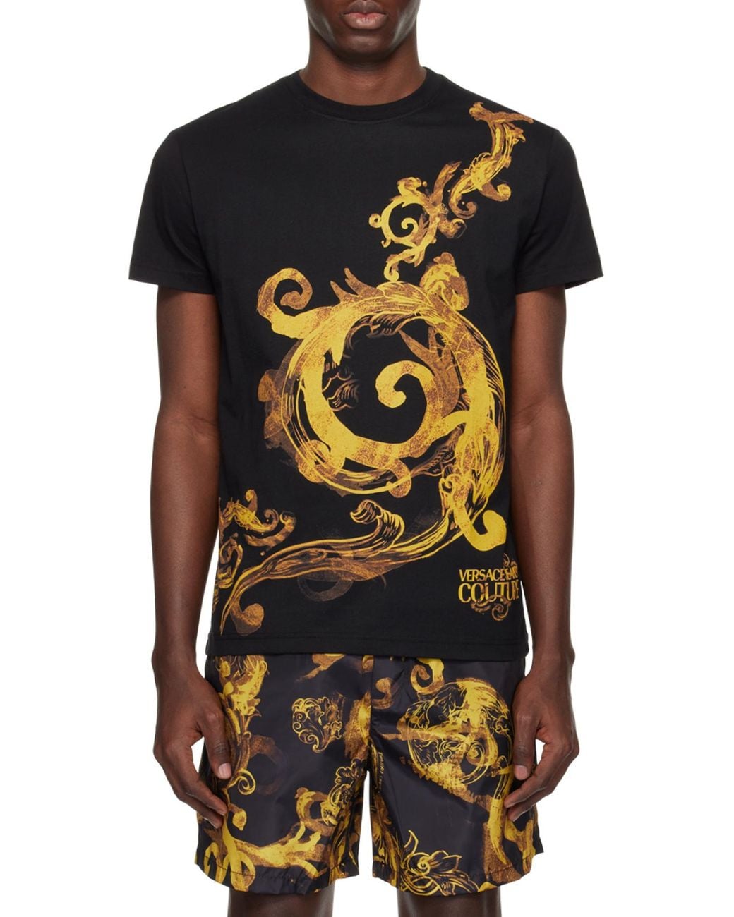 Versace Jeans Black Couture Barocco-Printed Crewneck T-Shirt for men