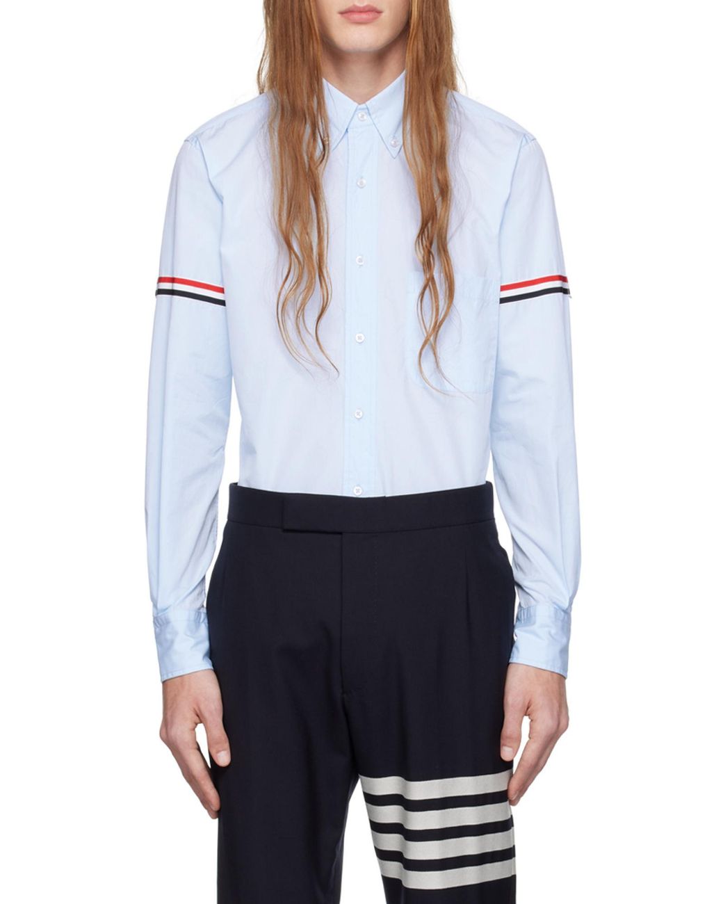 Thom Browne Blue Rwb Striped Long-Sleeved Shirt for men