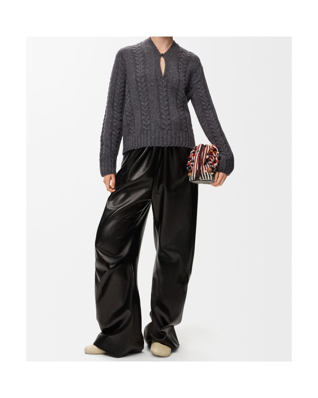Loewe Gray V-Neck Knitted Jumper