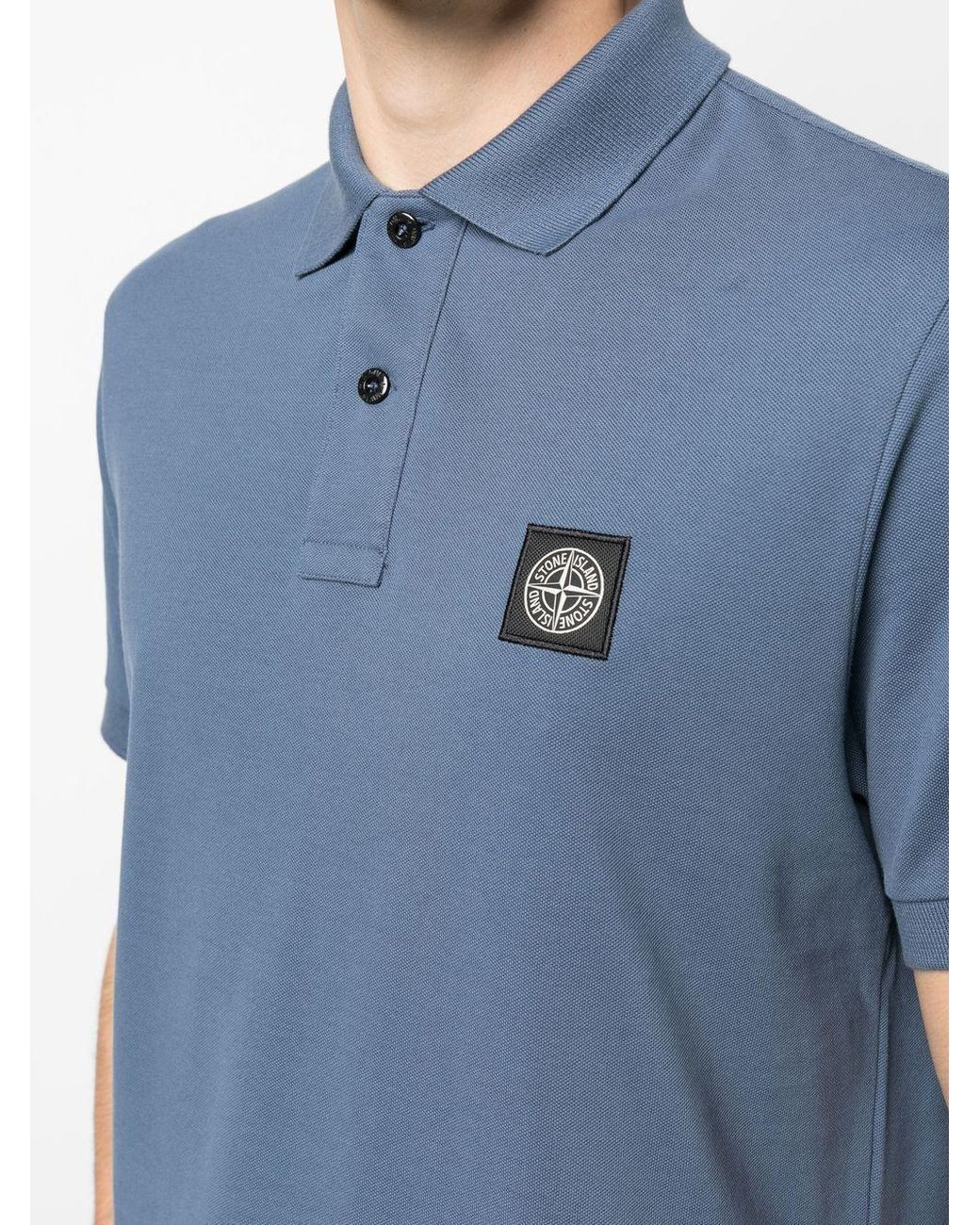 Stone Island Blue Compass Patch Short-Sleeved Polo Shirt for men