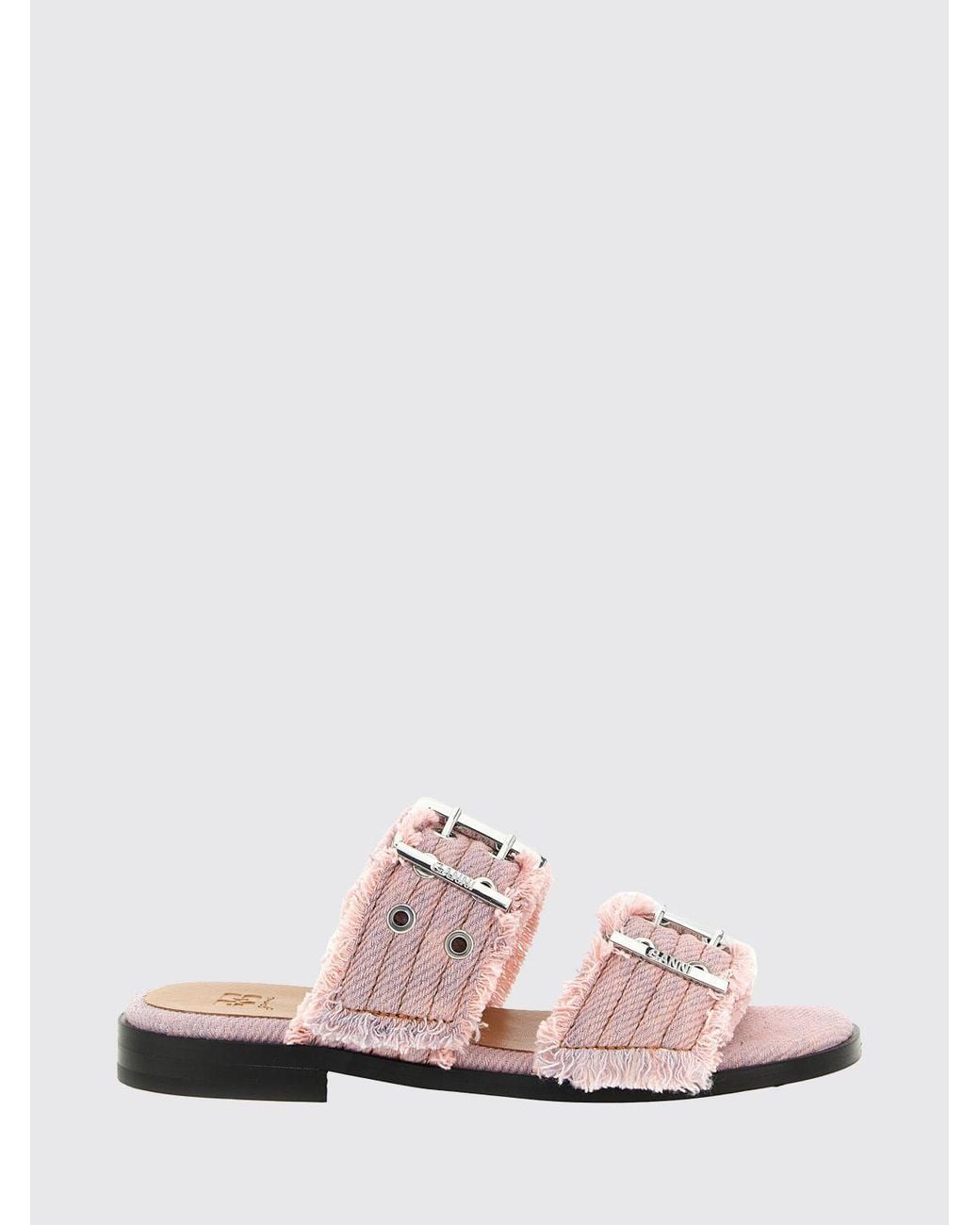 Ganni Pink Fringed Buckle Flat Sandals