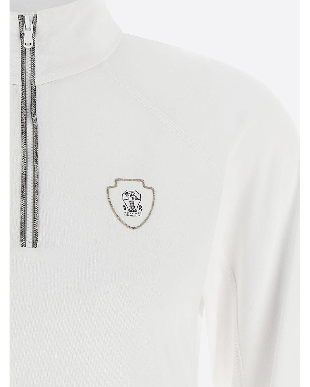 Brunello Cucinelli White Half Zip Turtleneck Sweatshirt