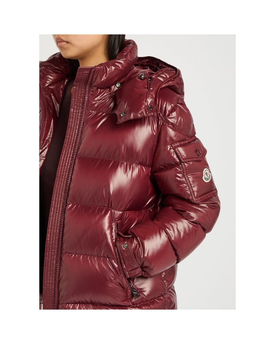 Moncler Red Shiny-Faced Hooded Short Down Jacket