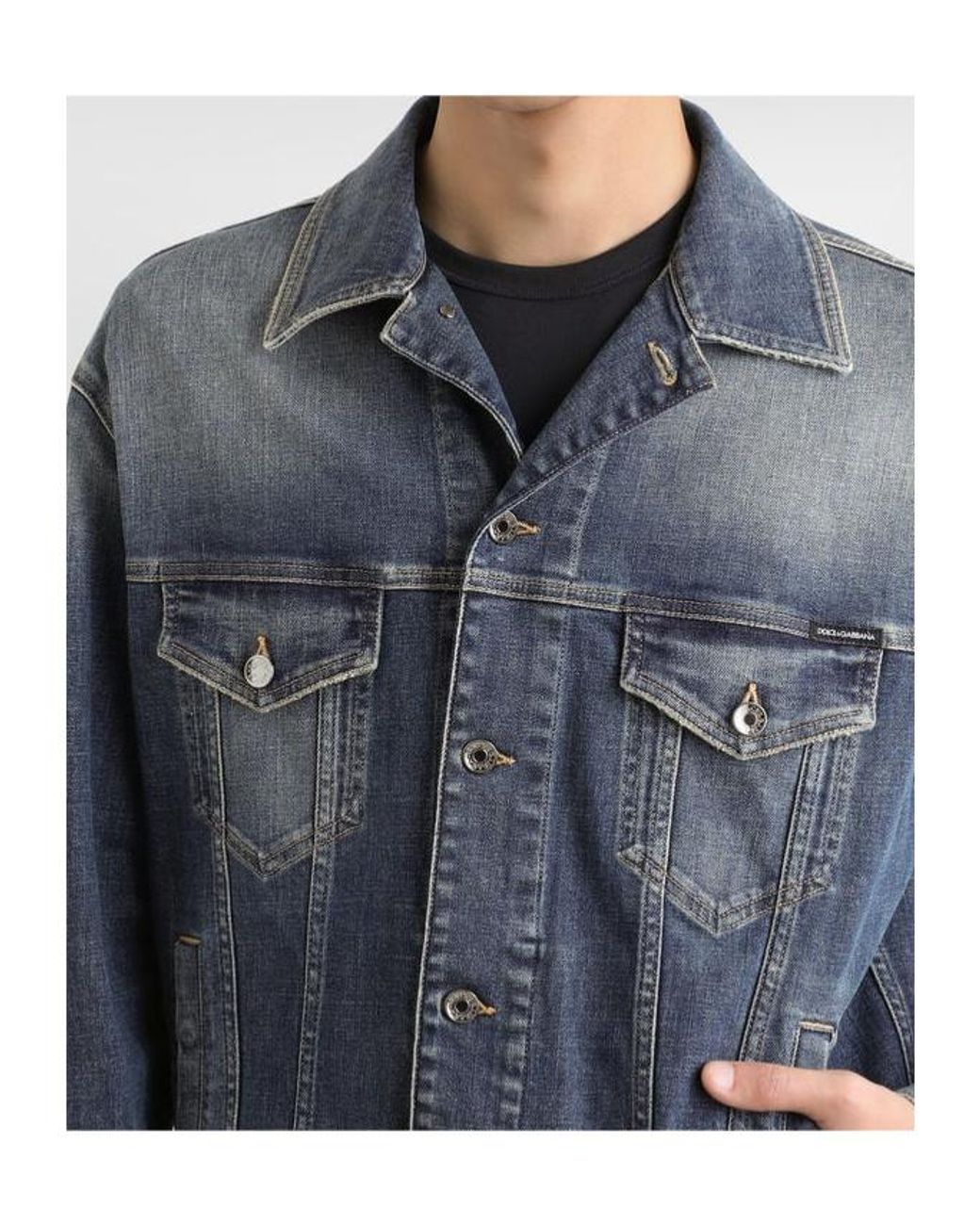 Dolce & Gabbana Blue Collared Button-Up Denim Jacket for men