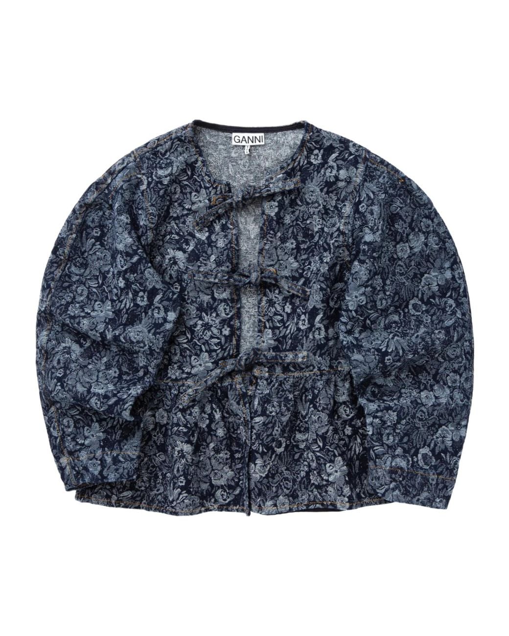 Ganni Blue Floral-Pattern Denim Blouse
