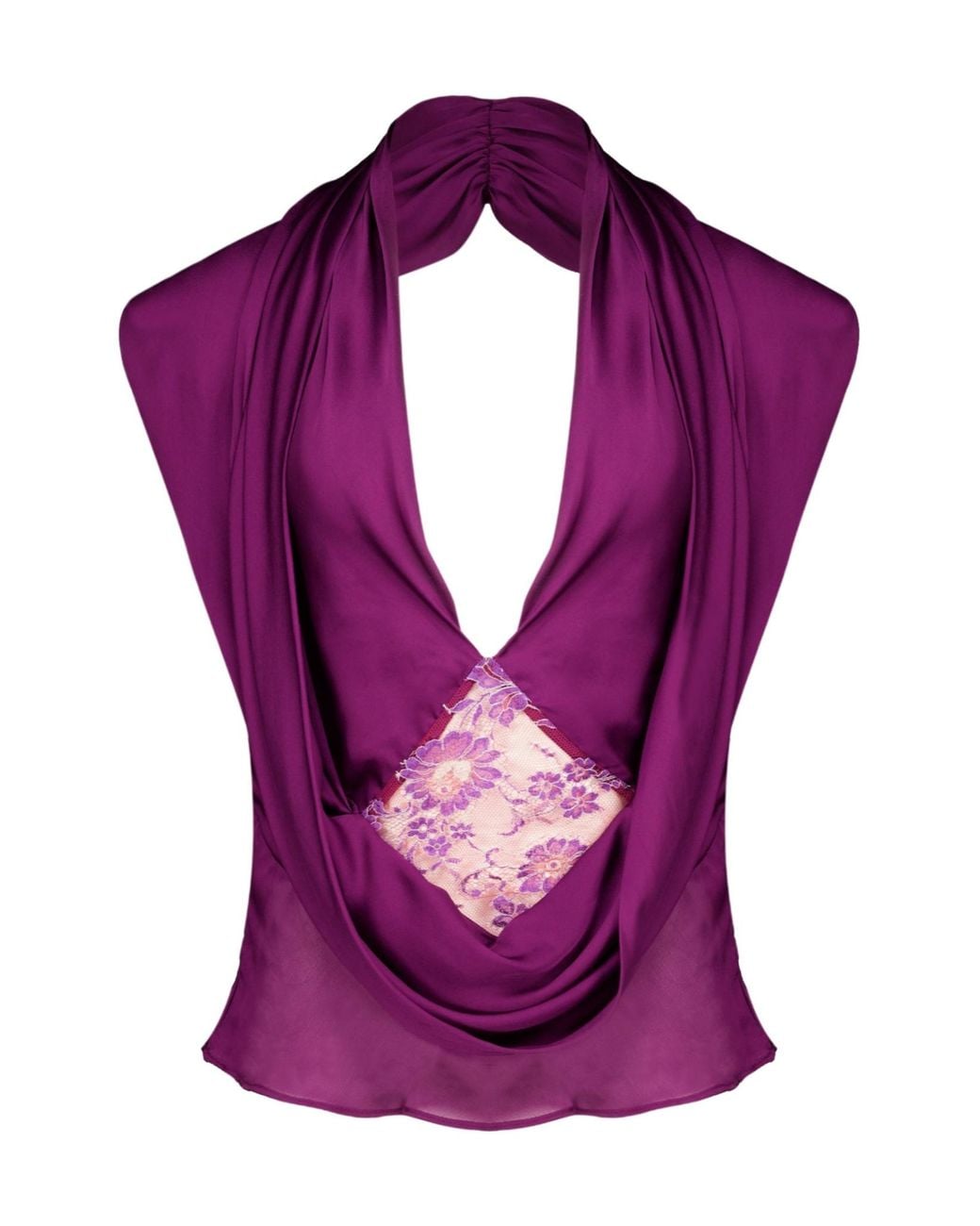 Christopher Esber Purple Cesura Cowl Lace Halter Top