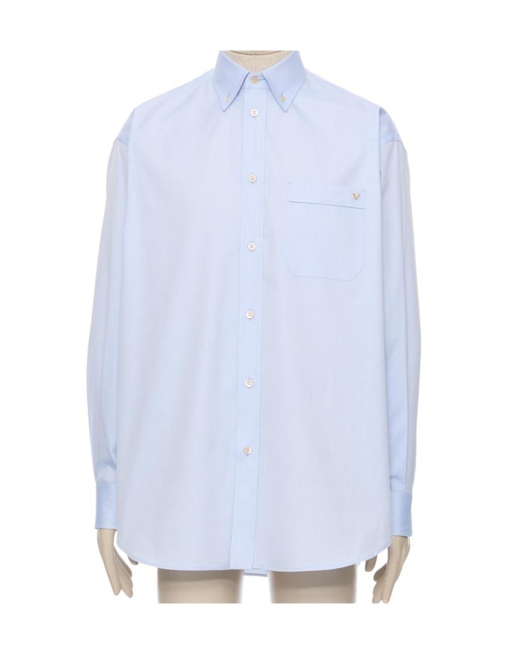 Valentino Blue Logo Plaque Button-Up Shirt for men