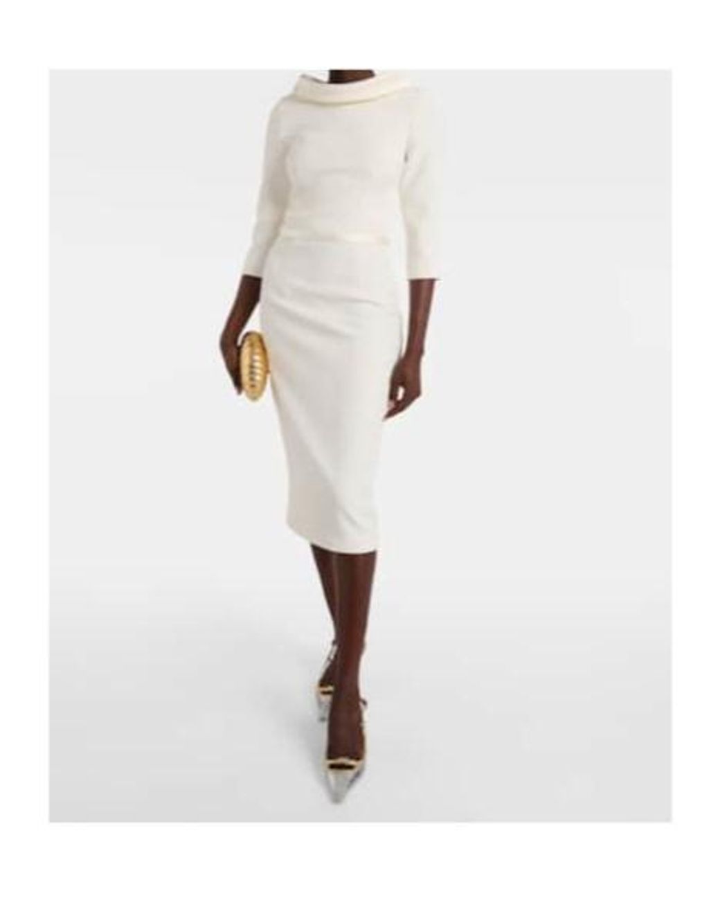 Safiyaa White Bridal Meryl Crêpe Midi Dress