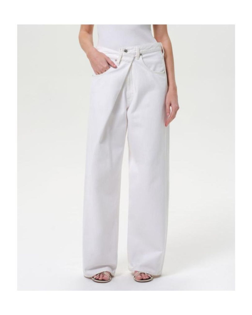 Agolde White Fold-Detail Wide-Leg Jeans