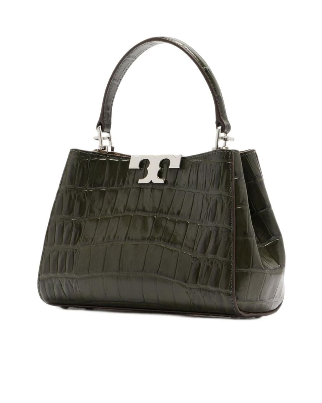Tory Burch Black Mini Eleanor Croc-Embossed Satchel