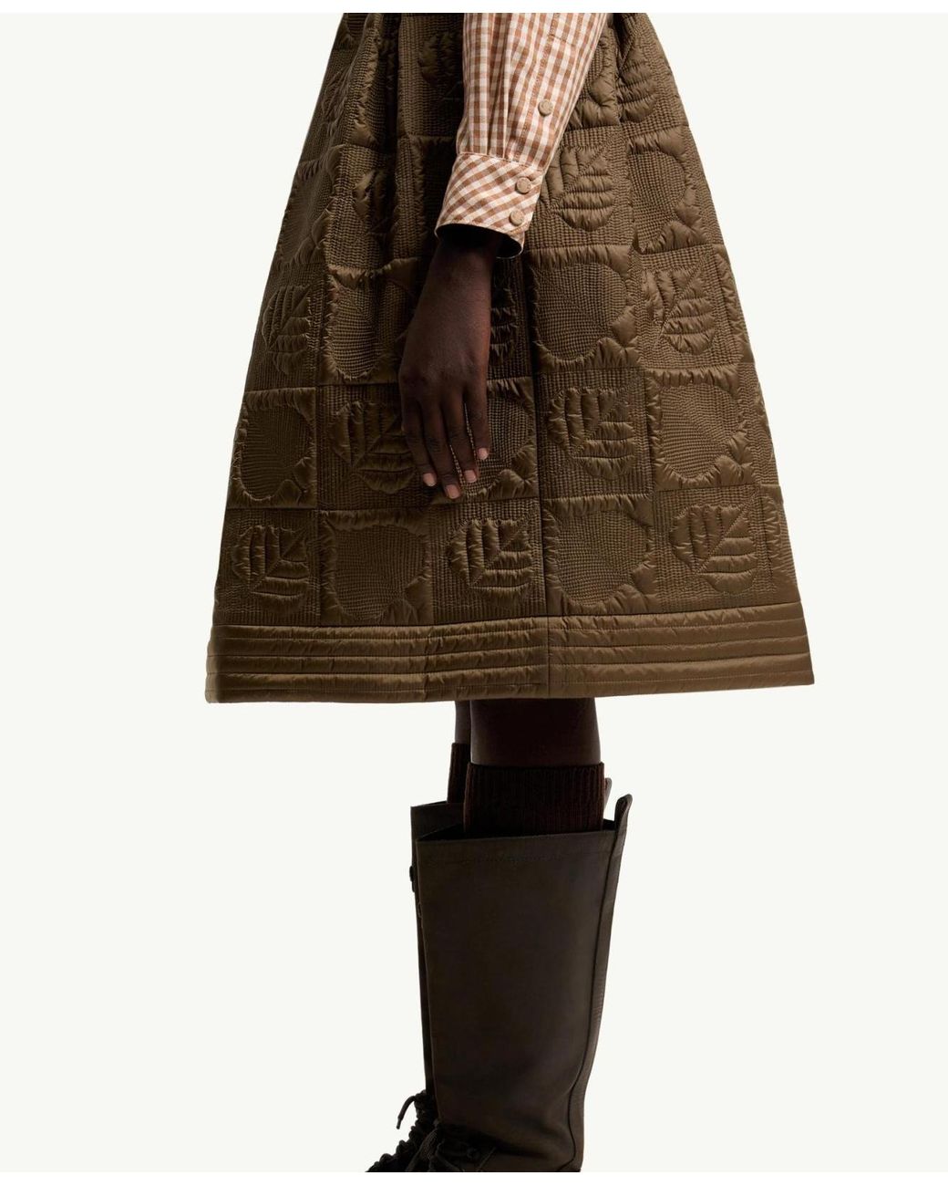 Moncler Green Leaf-Quilted Padded A-Line Skirt