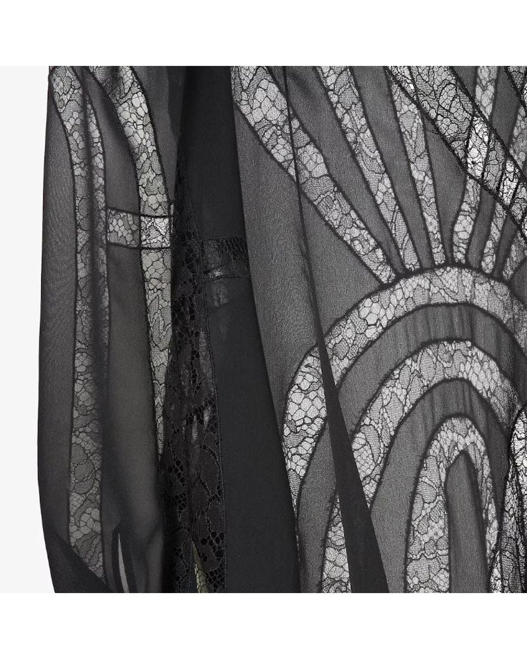 Fendi Gray Georgette And Chantilly Lace Dress