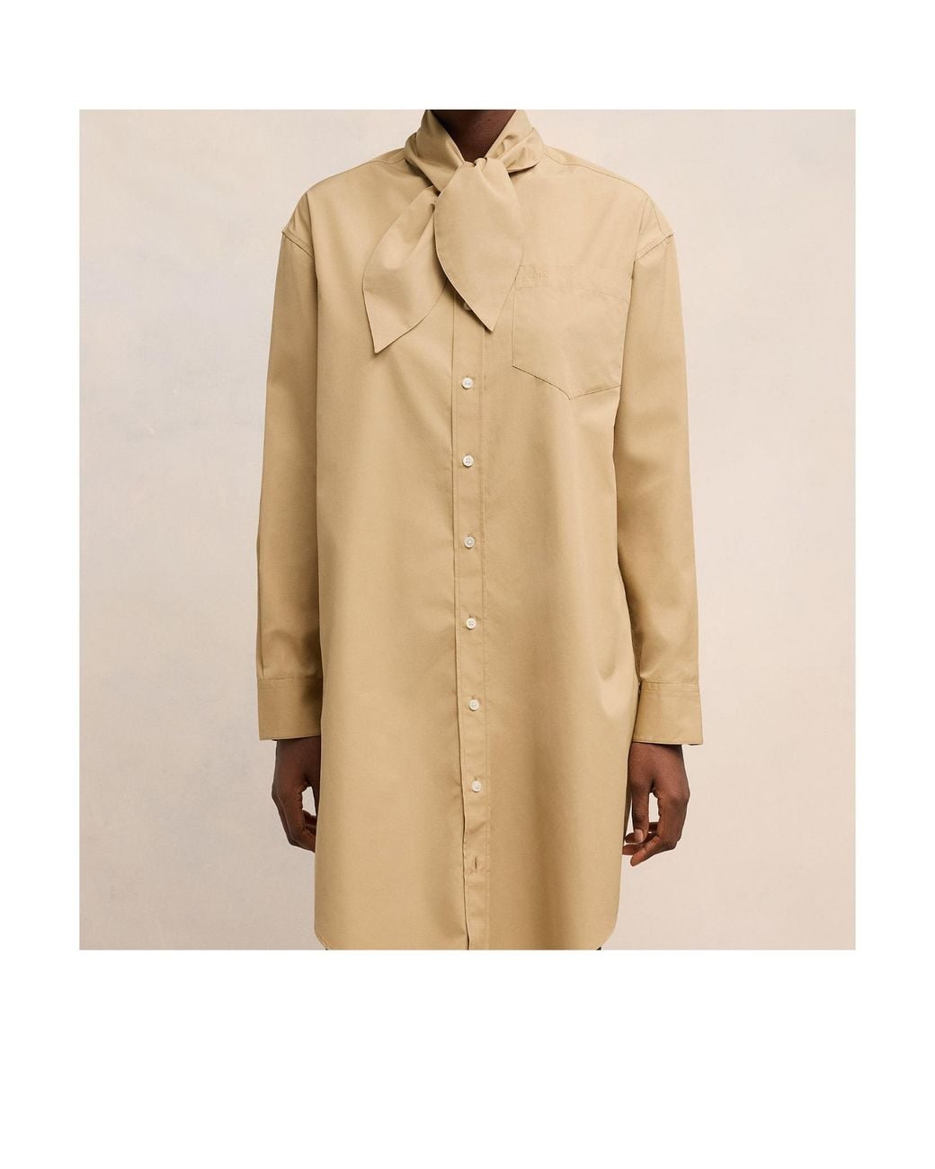 AMI Natural Scarf-Collar Cotton Shirt Dress