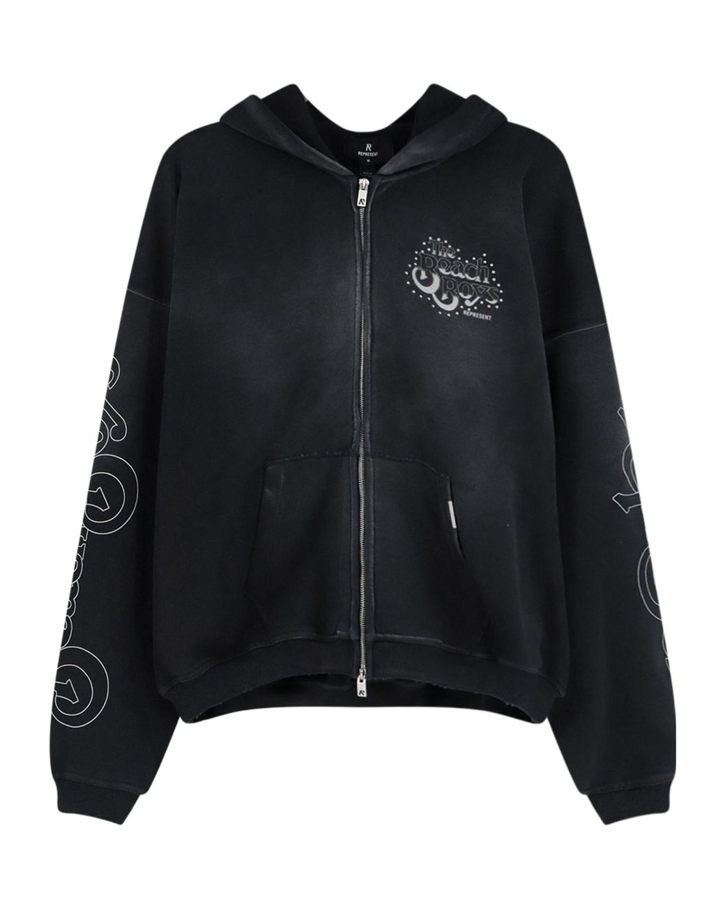 Represent Black Beach Boys Studded Zip Hoodie for men