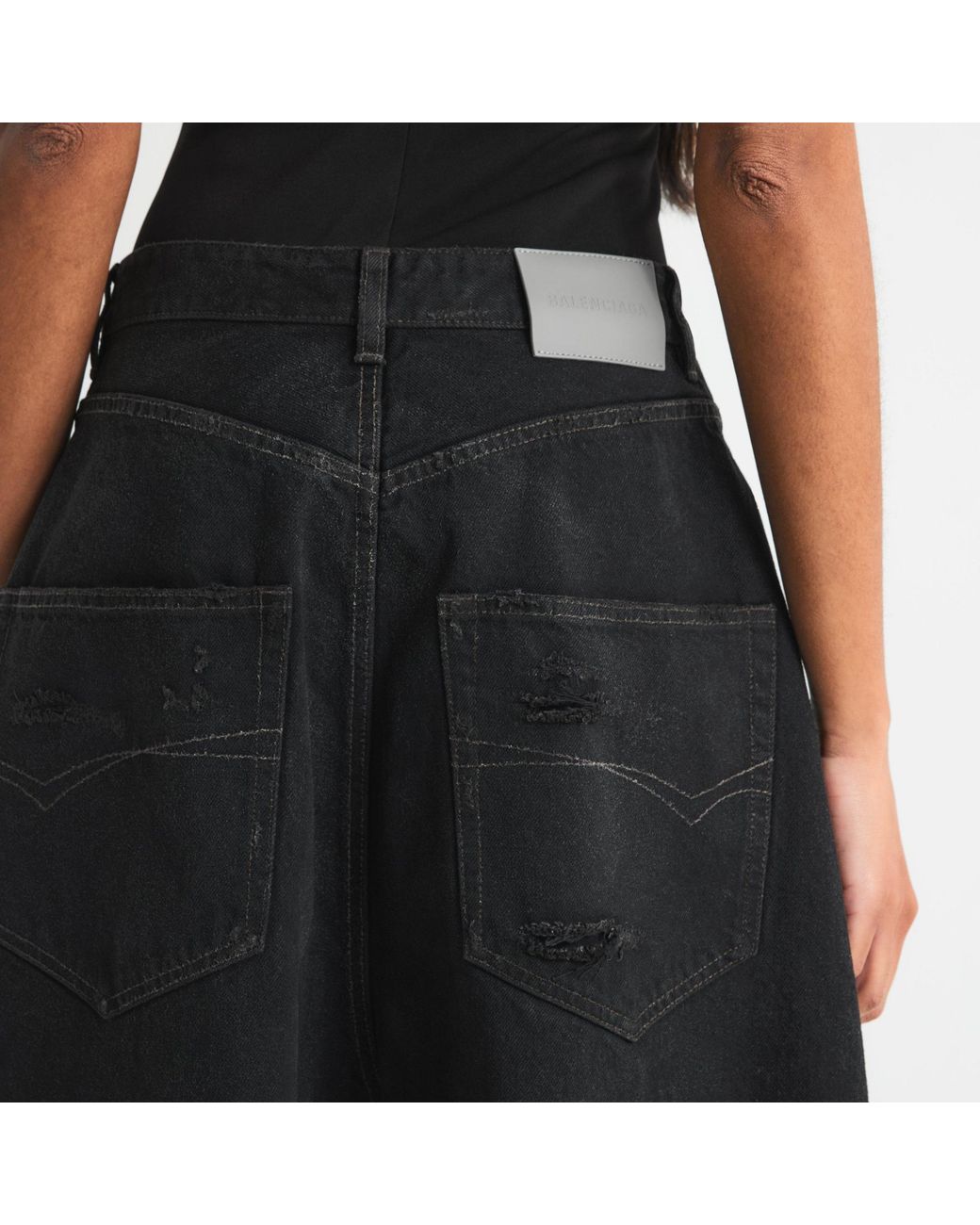 Balenciaga Black Water-Washed Curved Denim Trousers