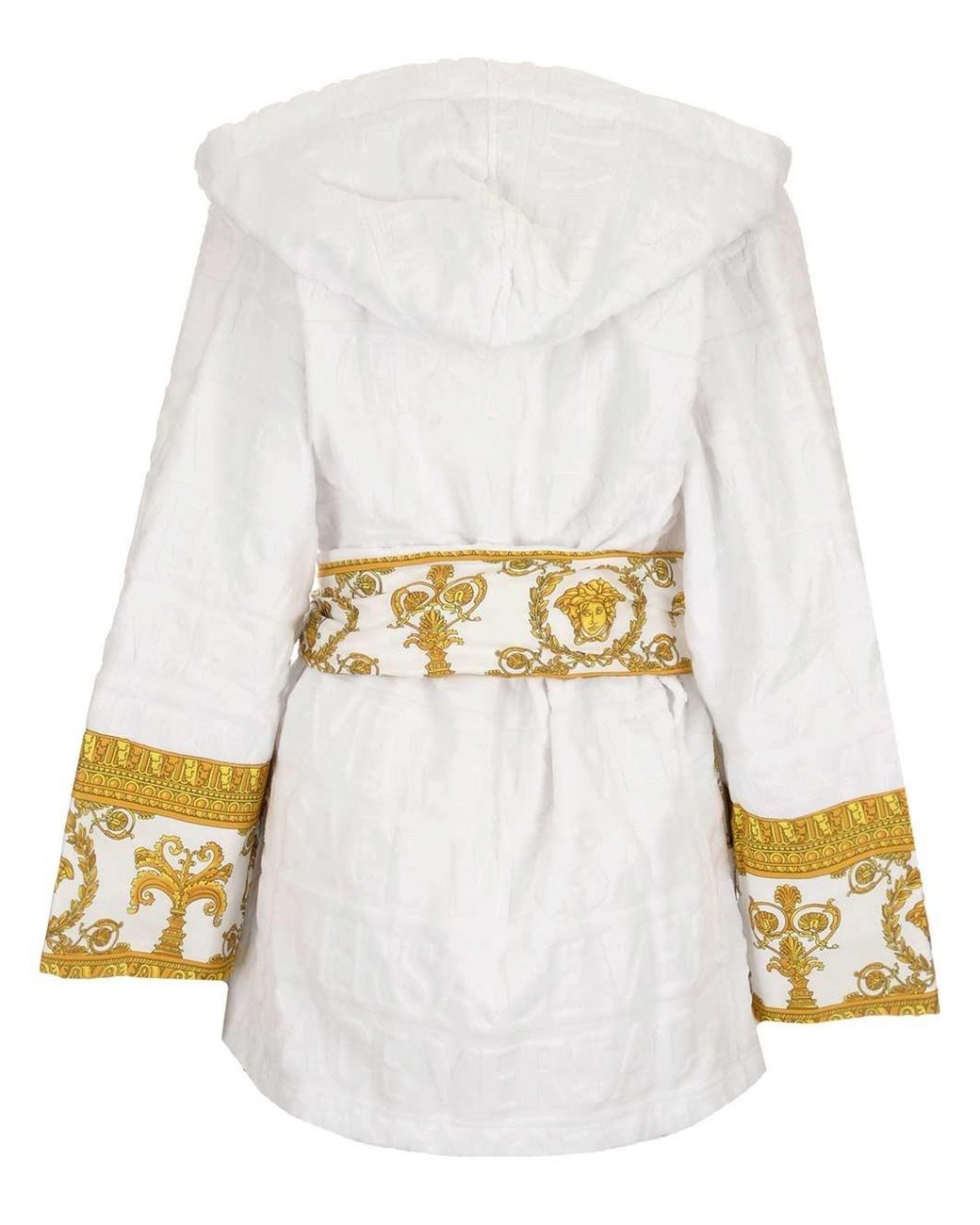 Versace White Baroque Printed Belted Waist Robe
