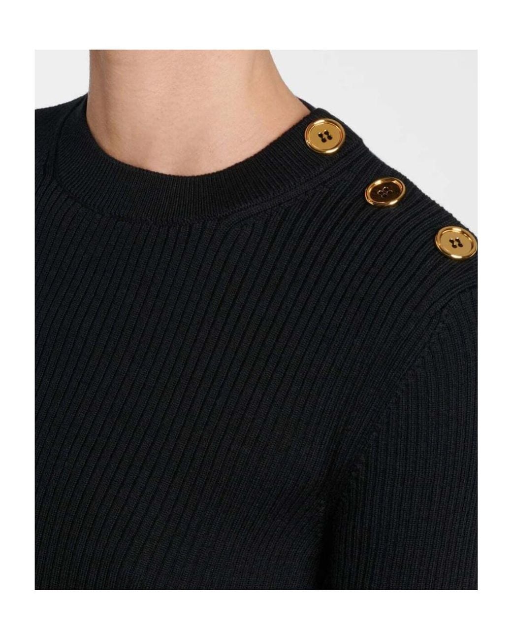 Patou Black Ribbed-Knit Ruffled Sweater
