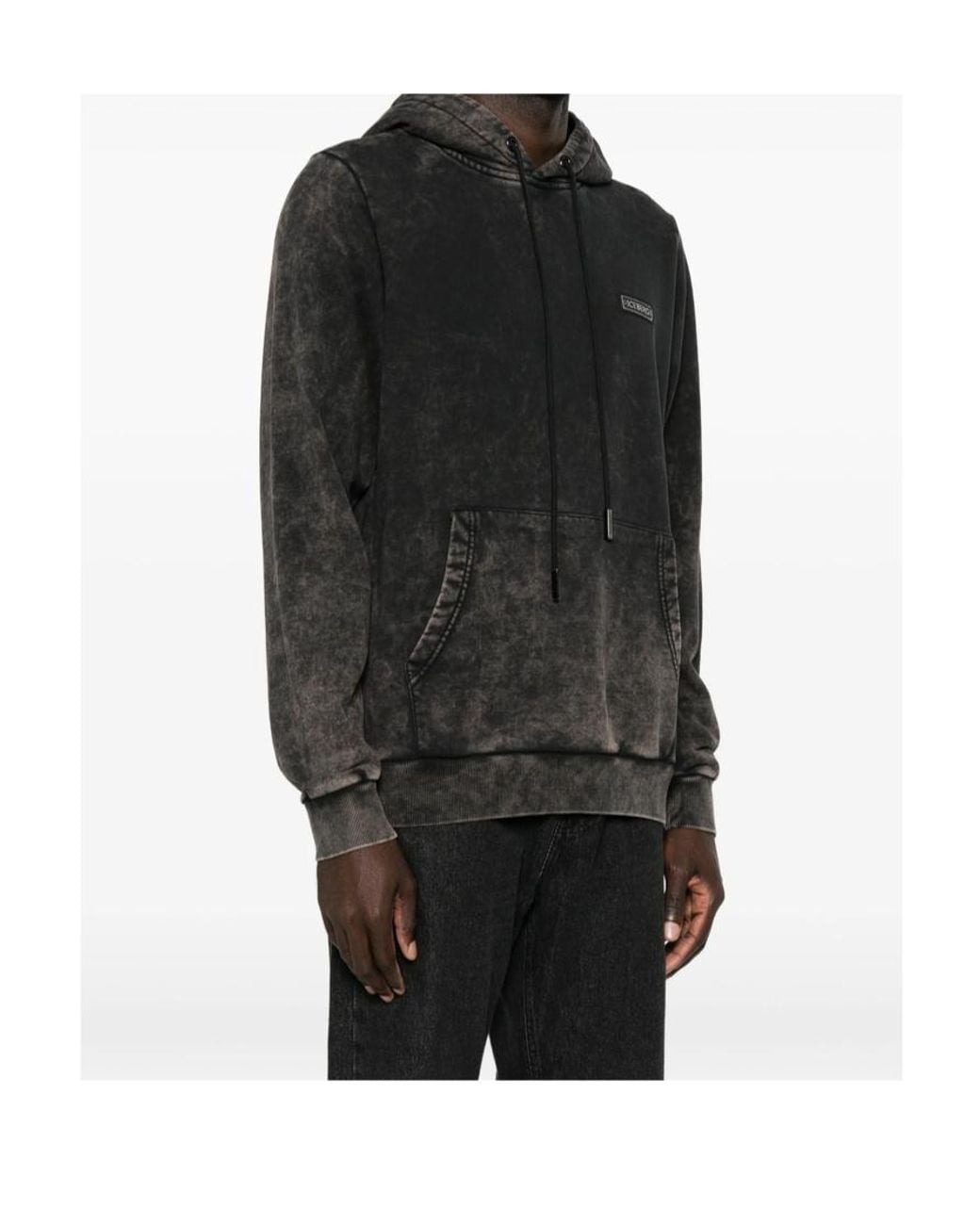 Iceberg Black Acid-Wash Logo-Patch Hoodie for men