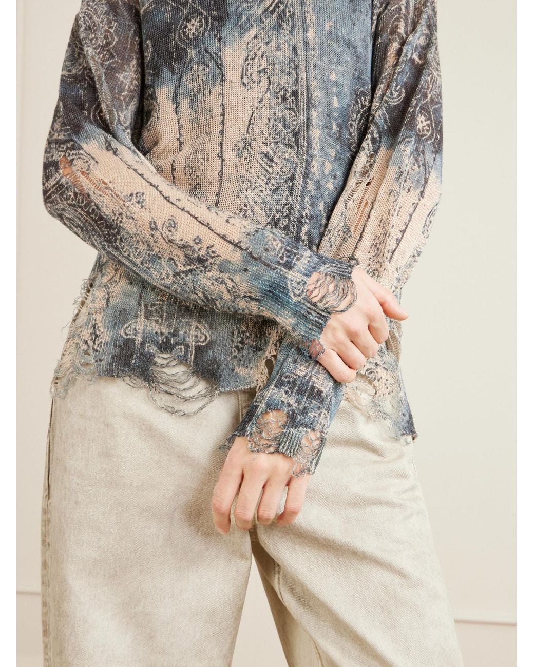 R13 Gray Printed Boyfriend Sweater