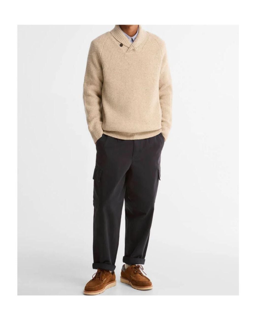 Barbour Natural Shawl Collar Chunky Knit Sweater for men