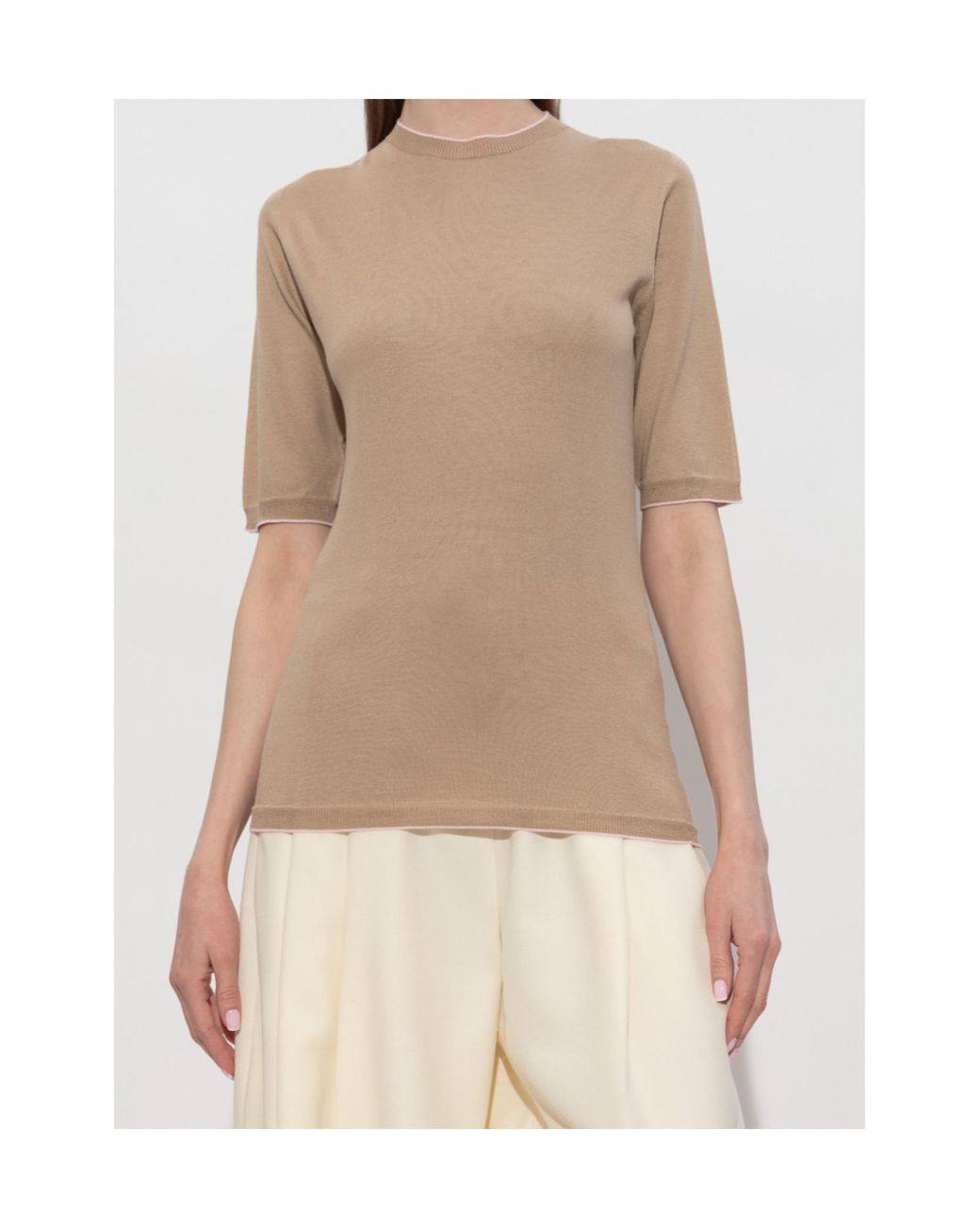 Fabiana Filippi Natural Short-Sleeve Knitted Top