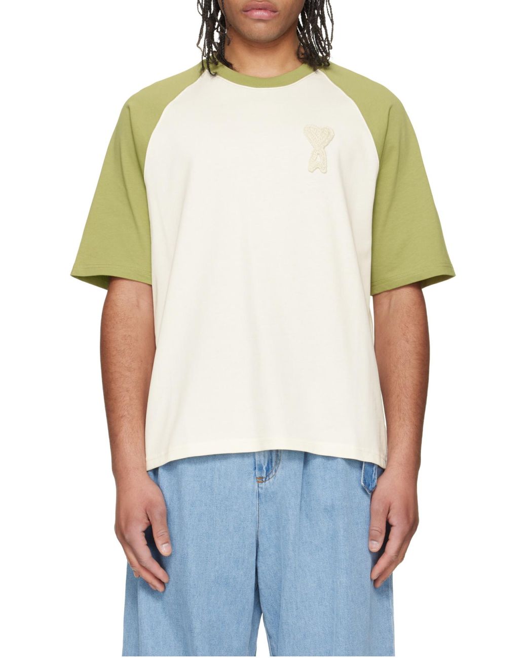 AMI Green Ami Logo Detailed Crewneck T-Shirt for men