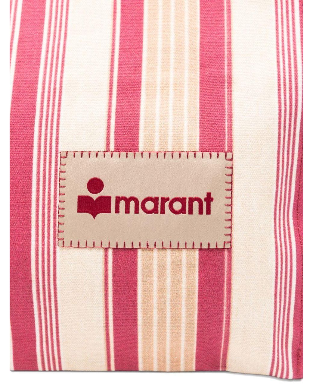 Isabel Marant Pink Logo Patch Striped Tote Bag