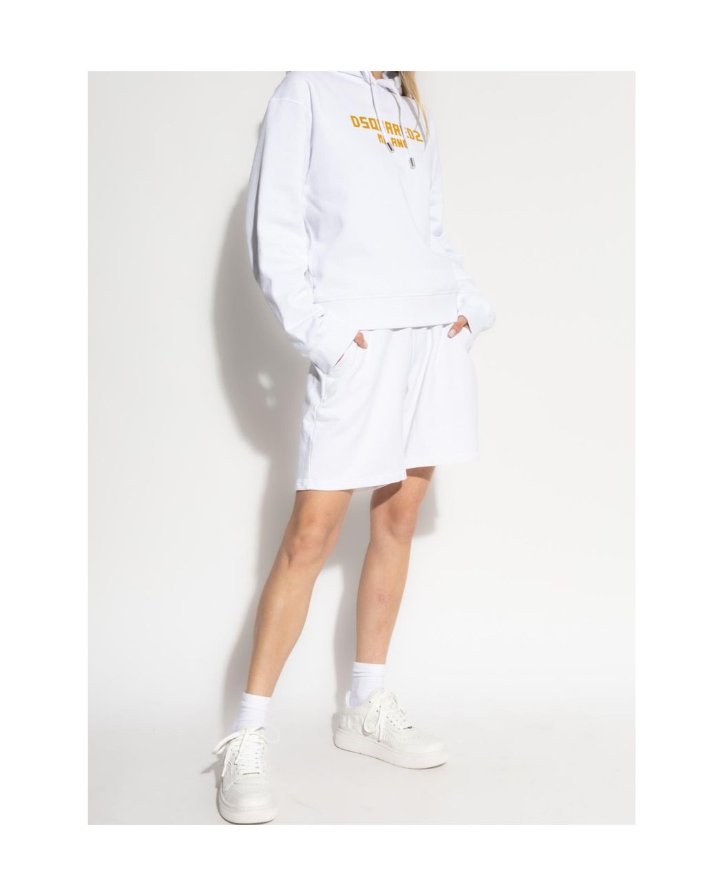 DSquared² White Logo Printed Drawstring Hoodie