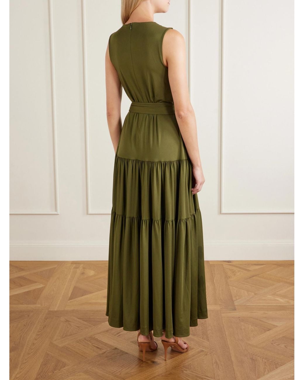 Altuzarra Green Liza Belted Tiered Gathered Jersey Maxi Dress