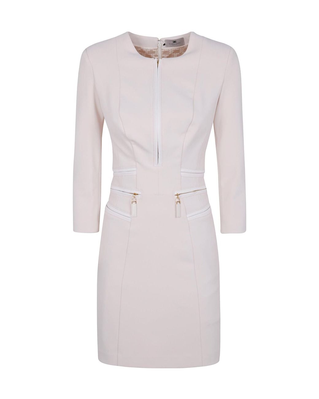 Elisabetta Franchi White Double Layer Crepe Zipped Dress